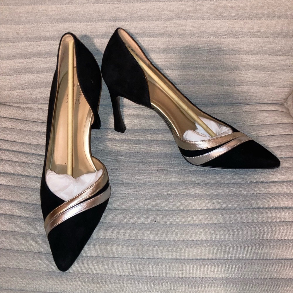 Naturalizer Black Suede Heels with gold & silver accents *Brand New* Never worn*